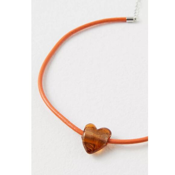 Free People Under the Sea Collar Orange NWT Choker Glass Heart Pendant Bohemian - Picture 9 of 11